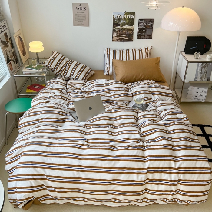 91家纺网 家纺一手货源 找家纺 （总）昔可家纺2022新款韩风简约条纹全棉套件混搭款