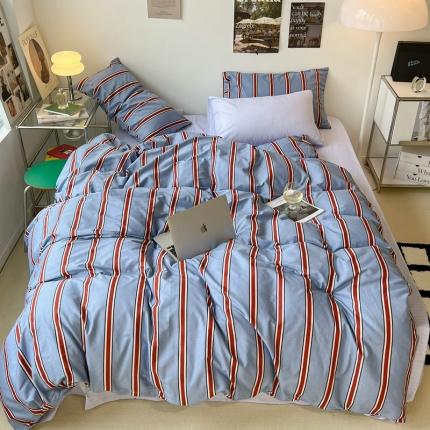 昔可家纺2022新款韩风简约条纹全棉套件混搭款 混搭红蓝条