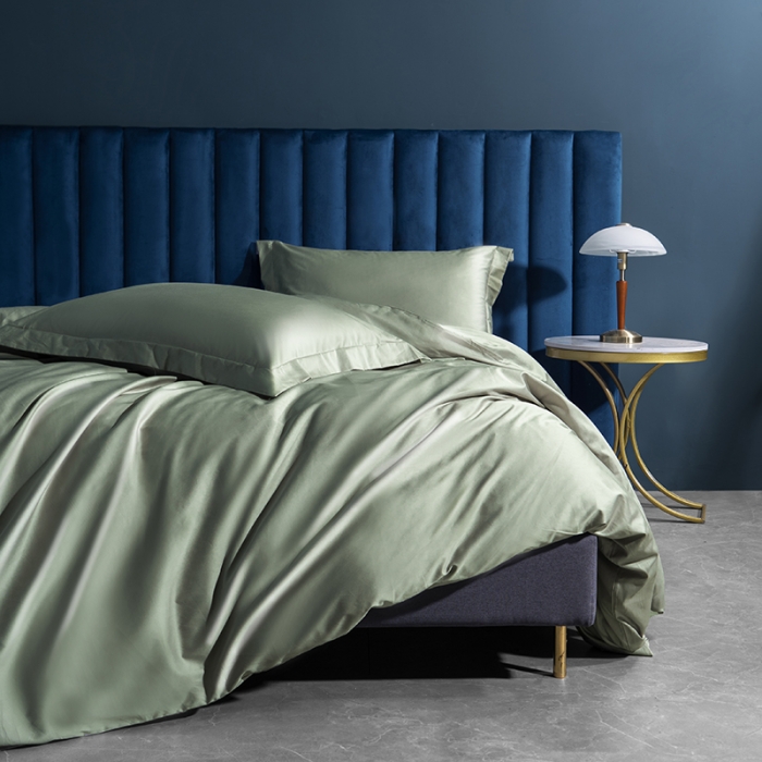 91家纺网 家纺一手货源 找家纺 小米笠 2022新款100支A类长绒棉系列四件套 桉叶绿