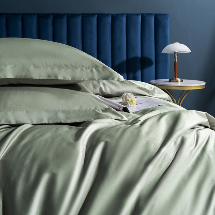 91家纺网 家纺一手货源 找家纺 小米笠 2022新款100支A类长绒棉系列四件套 桉叶绿