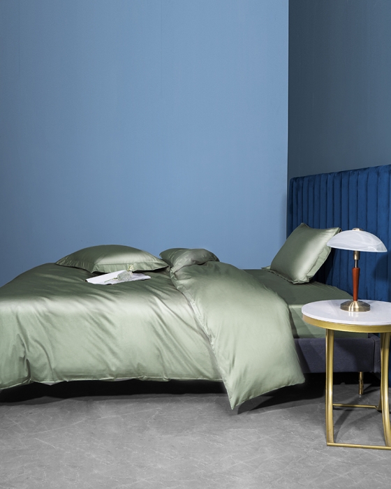 91家纺网 家纺一手货源 找家纺 小米笠 2022新款100支A类长绒棉系列四件套 桉叶绿