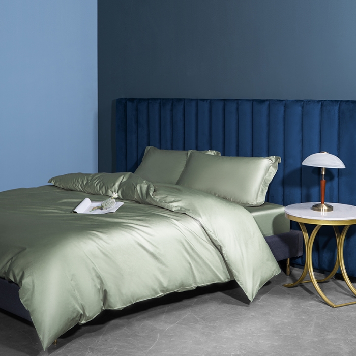 91家纺网 家纺一手货源 找家纺 小米笠 2022新款100支A类长绒棉系列四件套 桉叶绿