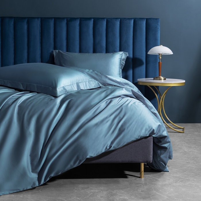 91家纺网 家纺一手货源 找家纺 小米笠 2022新款100支A类长绒棉系列四件套 海岳蓝