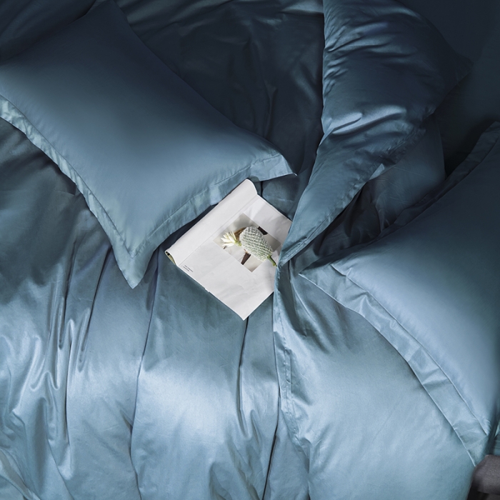 91家纺网 家纺一手货源 找家纺 小米笠 2022新款100支A类长绒棉系列四件套 海岳蓝