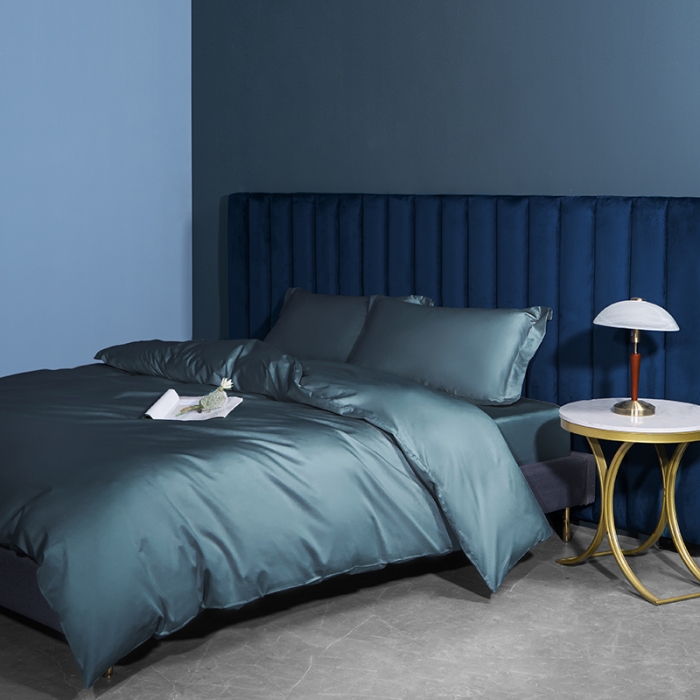 91家纺网 家纺一手货源 找家纺 小米笠 2022新款100支A类长绒棉系列四件套 海岳蓝