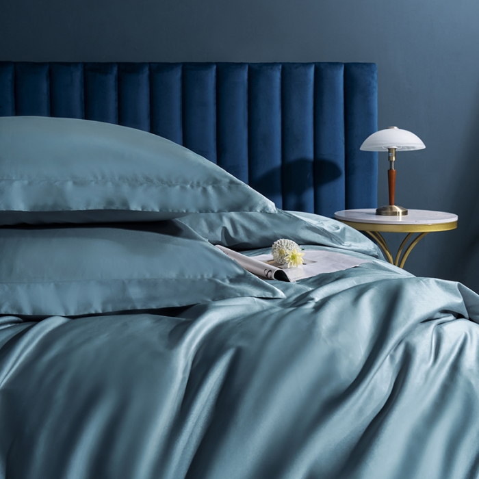 91家纺网 家纺一手货源 找家纺 小米笠 2022新款100支A类长绒棉系列四件套 海岳蓝