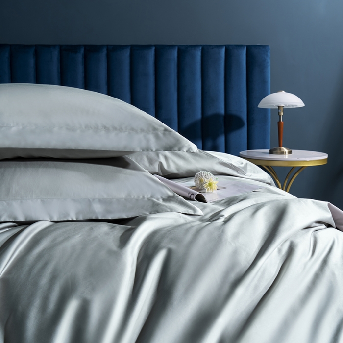 91家纺网 家纺一手货源 找家纺 小米笠 2022新款100支A类长绒棉系列四件套 极地蓝