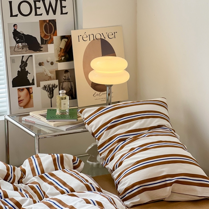 91家纺网 家纺一手货源 找家纺 昔可家纺2022新款韩风简约条纹全棉套件混搭款 混搭棕条