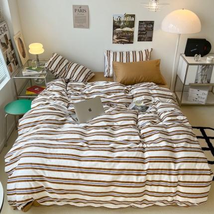 昔可家纺2022新款韩风简约条纹全棉套件混搭款 混搭棕条