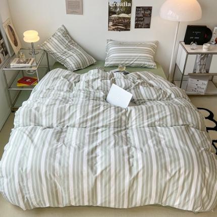 91家纺网 家纺一手货源 找家纺 （总）昔可家纺2022新款韩风简约条纹全棉套件正常款