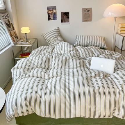 91家纺网 家纺一手货源 找家纺 （总）昔可家纺2022新款韩风简约条纹全棉套件正常款