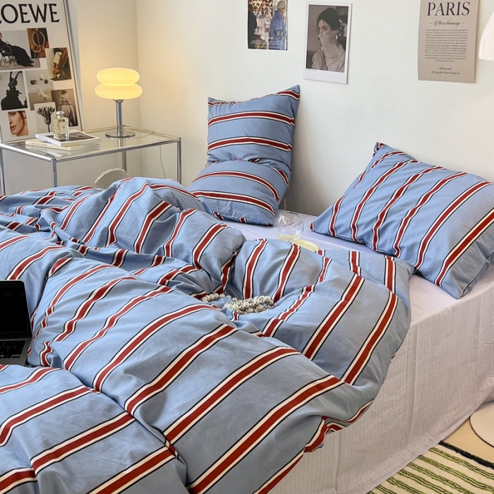 91家纺网 家纺一手货源 找家纺 （总）昔可家纺2022新款韩风简约条纹全棉套件正常款