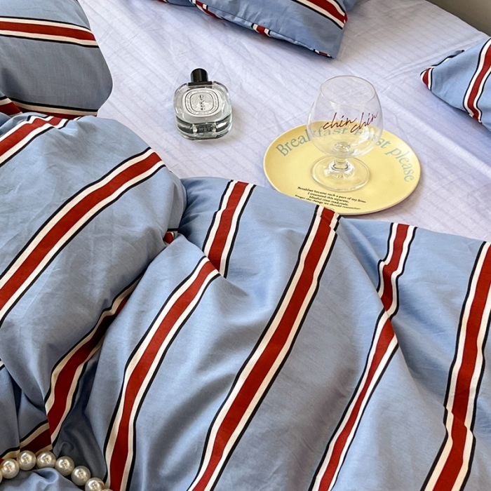 91家纺网 家纺一手货源 找家纺 （总）昔可家纺2022新款韩风简约条纹全棉套件正常款