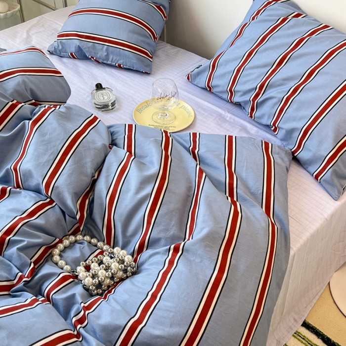 91家纺网 家纺一手货源 找家纺 （总）昔可家纺2022新款韩风简约条纹全棉套件正常款