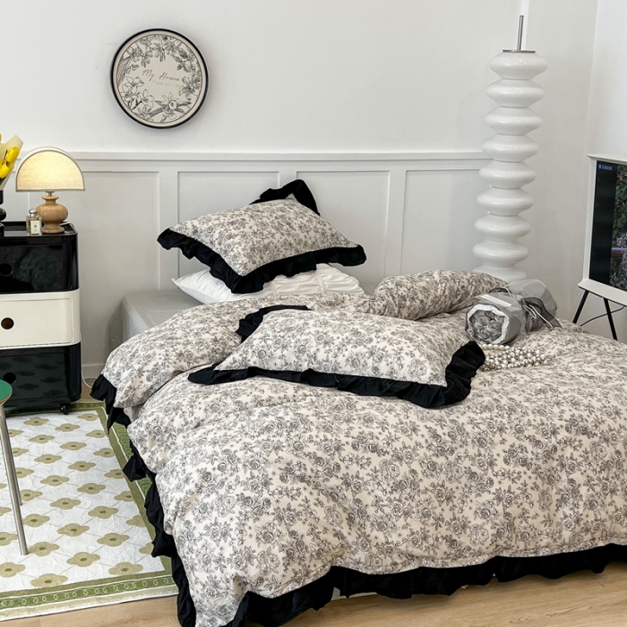 91家纺网 家纺一手货源 找家纺 昔可家纺2022新款花边款全棉四件套 莫里斯花房