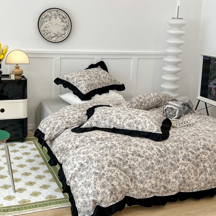 91家纺网 家纺一手货源 找家纺 昔可家纺2022新款花边款全棉四件套 莫里斯花房