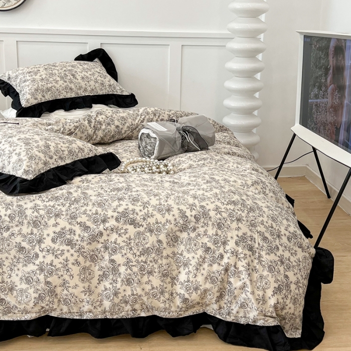 91家纺网 家纺一手货源 找家纺 昔可家纺2022新款花边款全棉四件套 莫里斯花房