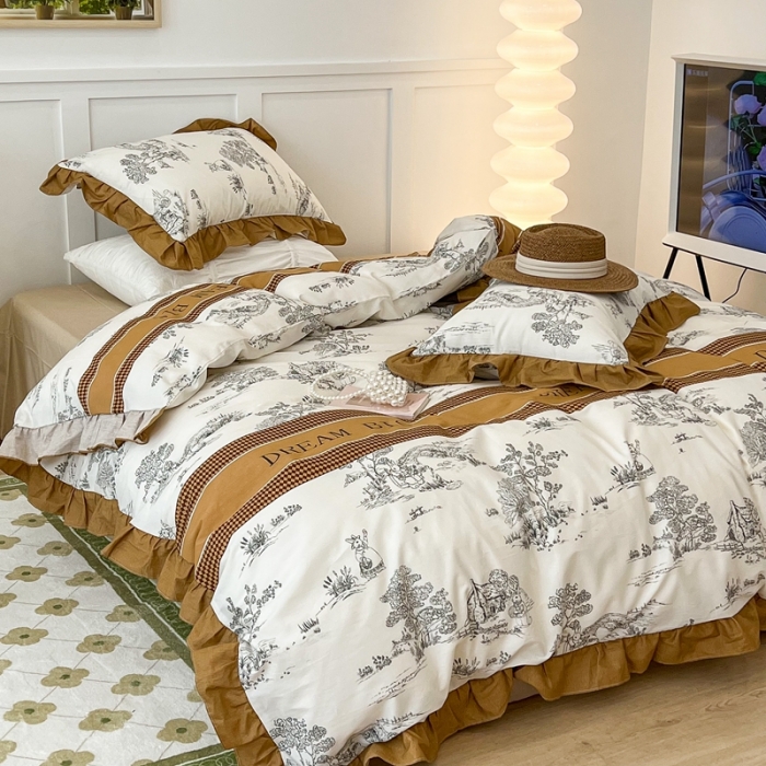 91家纺网 家纺一手货源 找家纺 昔可家纺2022新款花边款全棉四件套 仲夏