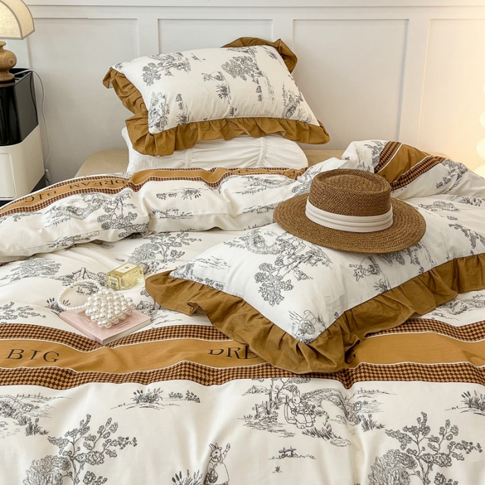 91家纺网 家纺一手货源 找家纺 昔可家纺2022新款花边款全棉四件套 仲夏