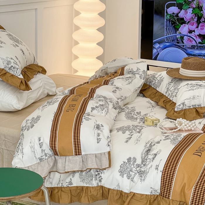 91家纺网 家纺一手货源 找家纺 昔可家纺2022新款花边款全棉四件套 仲夏