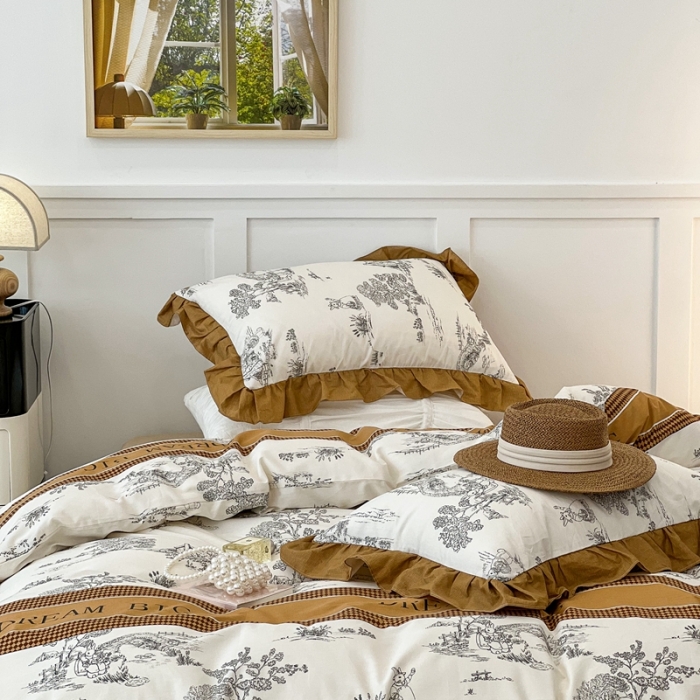 91家纺网 家纺一手货源 找家纺 昔可家纺2022新款花边款全棉四件套 仲夏