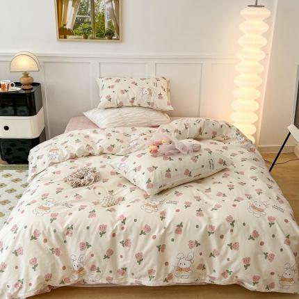 91家纺网 家纺一手货源 找家纺 昔可家纺2022新款奶呼呼卧室四件套 粉郁金兔