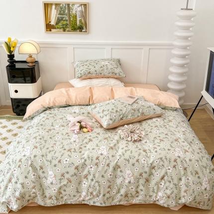 91家纺网 家纺一手货源 找家纺 昔可家纺2022新款奶呼呼卧室四件套 绿茵兔