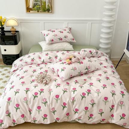 91家纺网 家纺一手货源 找家纺 昔可家纺2022新款奶呼呼卧室四件套 枚粉郁金香