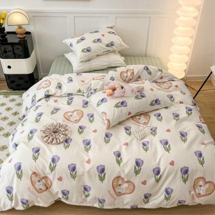 91家纺网 家纺一手货源 找家纺 昔可家纺2022新款奶呼呼卧室四件套 紫色郁金香小兔