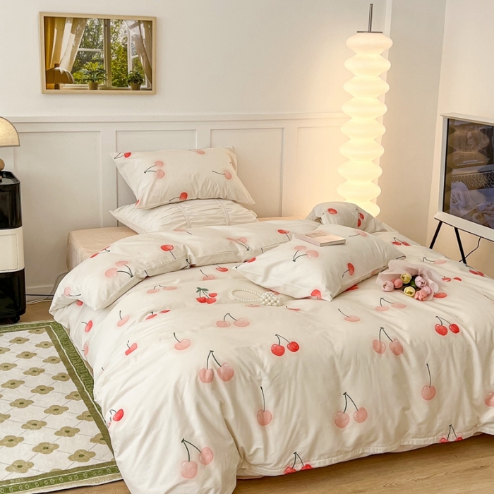 91家纺网 家纺一手货源 找家纺 昔可家纺2022新款奶呼呼卧室四件套 粉粉樱桃