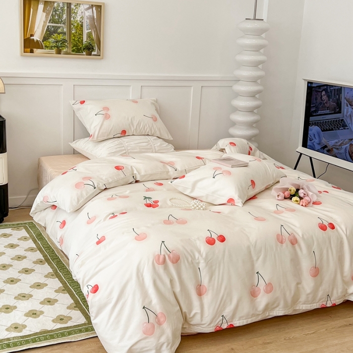 91家纺网 家纺一手货源 找家纺 昔可家纺2022新款奶呼呼卧室四件套 粉粉樱桃