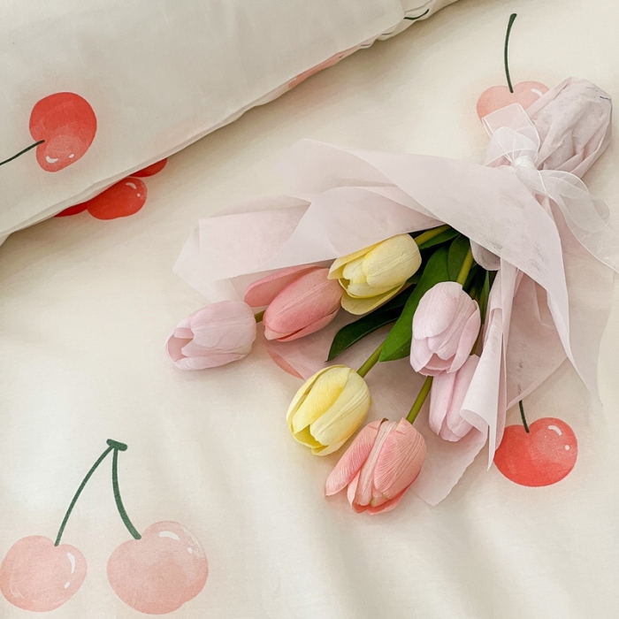 91家纺网 家纺一手货源 找家纺 昔可家纺2022新款奶呼呼卧室四件套 粉粉樱桃