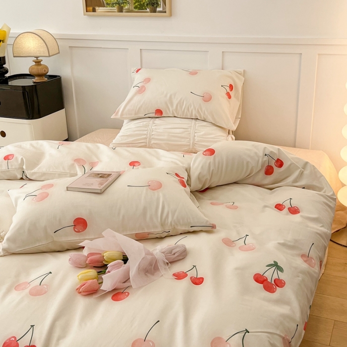 91家纺网 家纺一手货源 找家纺 昔可家纺2022新款奶呼呼卧室四件套 粉粉樱桃