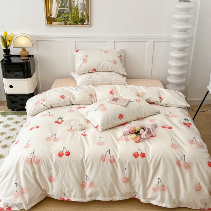 91家纺网 家纺一手货源 找家纺 昔可家纺2022新款奶呼呼卧室四件套 粉粉樱桃