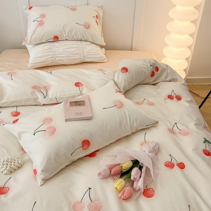 91家纺网 家纺一手货源 找家纺 昔可家纺2022新款奶呼呼卧室四件套 粉粉樱桃