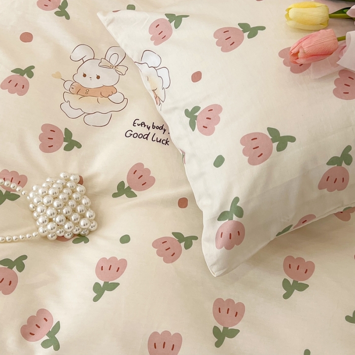 91家纺网 家纺一手货源 找家纺 昔可家纺2022新款奶呼呼卧室四件套 粉郁金兔