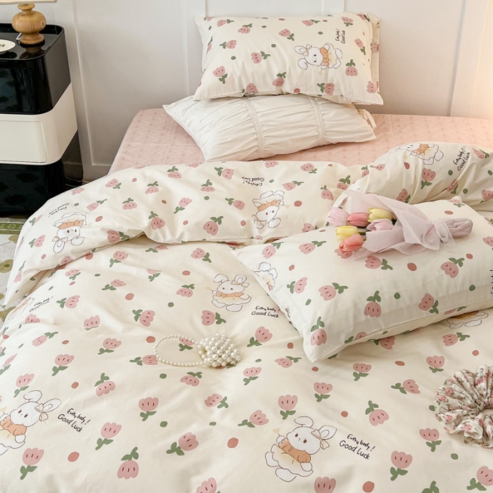 91家纺网 家纺一手货源 找家纺 昔可家纺2022新款奶呼呼卧室四件套 粉郁金兔