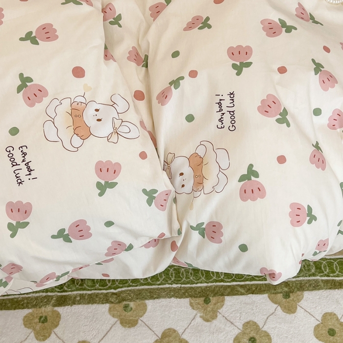 91家纺网 家纺一手货源 找家纺 昔可家纺2022新款奶呼呼卧室四件套 粉郁金兔