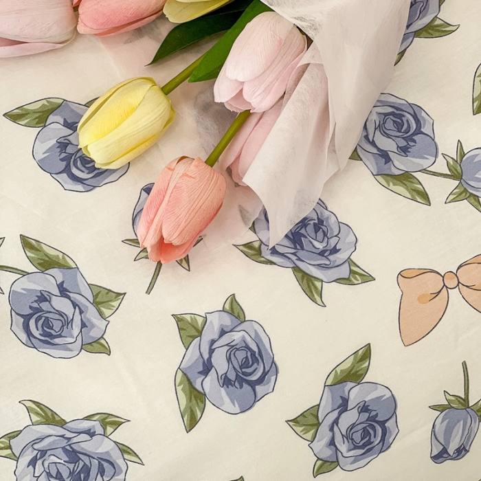 91家纺网 家纺一手货源 找家纺 昔可家纺2022新款奶呼呼卧室四件套 蓝玫瑰蝴蝶结