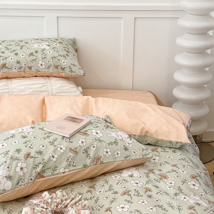 91家纺网 家纺一手货源 找家纺 昔可家纺2022新款奶呼呼卧室四件套 绿茵兔