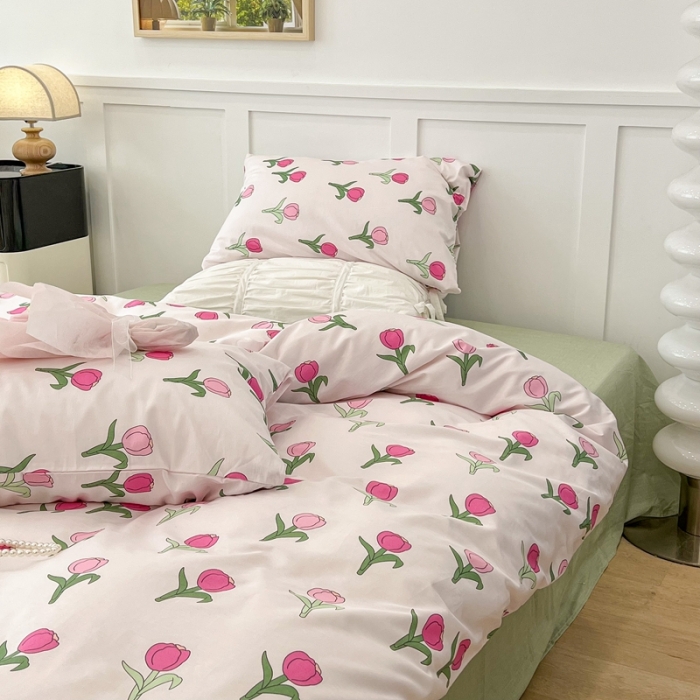 91家纺网 家纺一手货源 找家纺 昔可家纺2022新款奶呼呼卧室四件套 枚粉郁金香