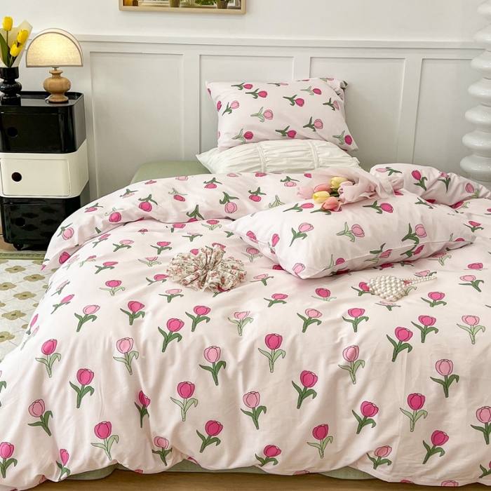 91家纺网 家纺一手货源 找家纺 昔可家纺2022新款奶呼呼卧室四件套 枚粉郁金香