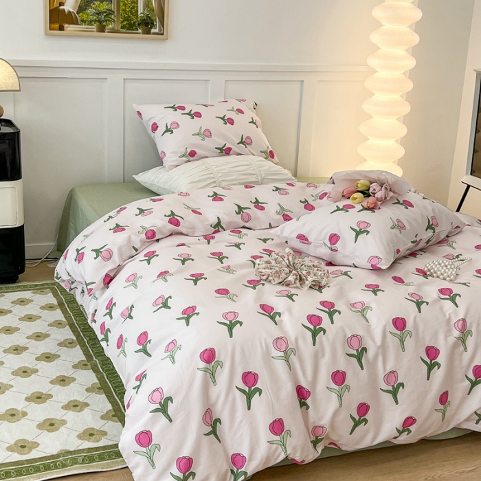 91家纺网 家纺一手货源 找家纺 昔可家纺2022新款奶呼呼卧室四件套 枚粉郁金香