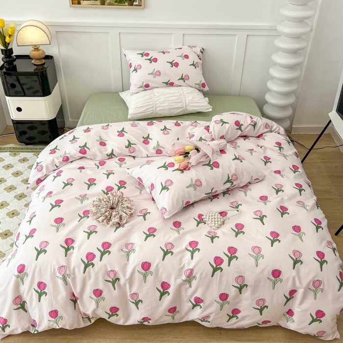 91家纺网 家纺一手货源 找家纺 昔可家纺2022新款奶呼呼卧室四件套 枚粉郁金香