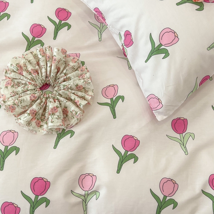 91家纺网 家纺一手货源 找家纺 昔可家纺2022新款奶呼呼卧室四件套 枚粉郁金香