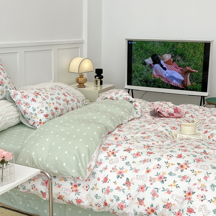 91家纺网 家纺一手货源 找家纺 昔可家纺2022新款梦幻花园系列全棉四件套 爱丽丝兔