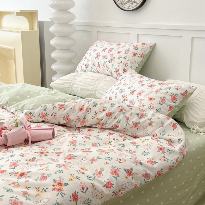 91家纺网 家纺一手货源 找家纺 昔可家纺2022新款梦幻花园系列全棉四件套 爱丽丝兔