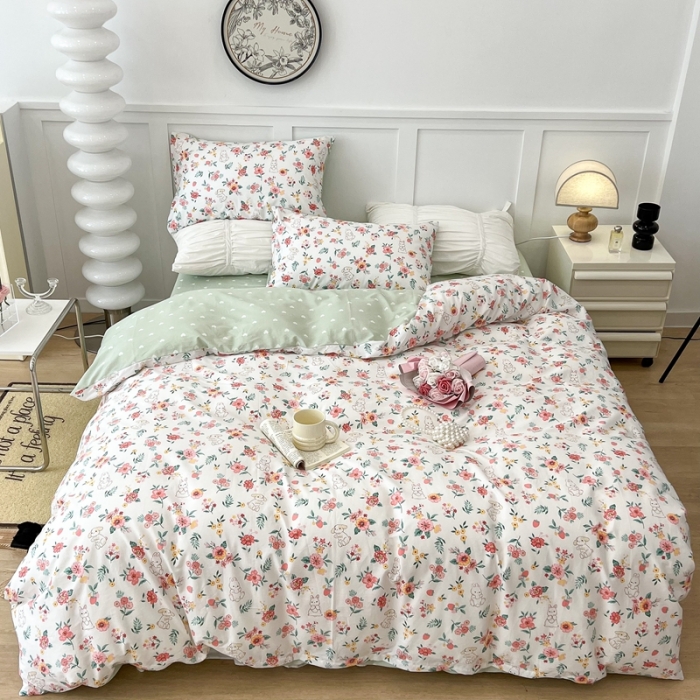 91家纺网 家纺一手货源 找家纺 昔可家纺2022新款梦幻花园系列全棉四件套 爱丽丝兔