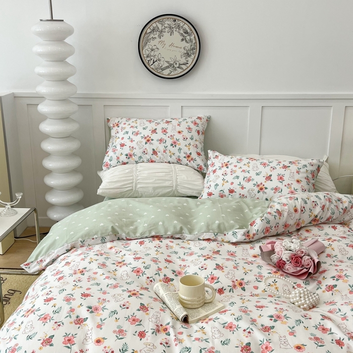 91家纺网 家纺一手货源 找家纺 昔可家纺2022新款梦幻花园系列全棉四件套 爱丽丝兔