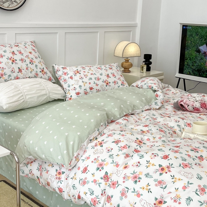 91家纺网 家纺一手货源 找家纺 昔可家纺2022新款梦幻花园系列全棉四件套 爱丽丝兔